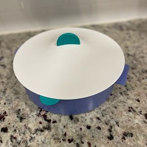 Tupperware 3 Piece Microwave Steamer With Lid 9" Aqua White Green 80’s Style